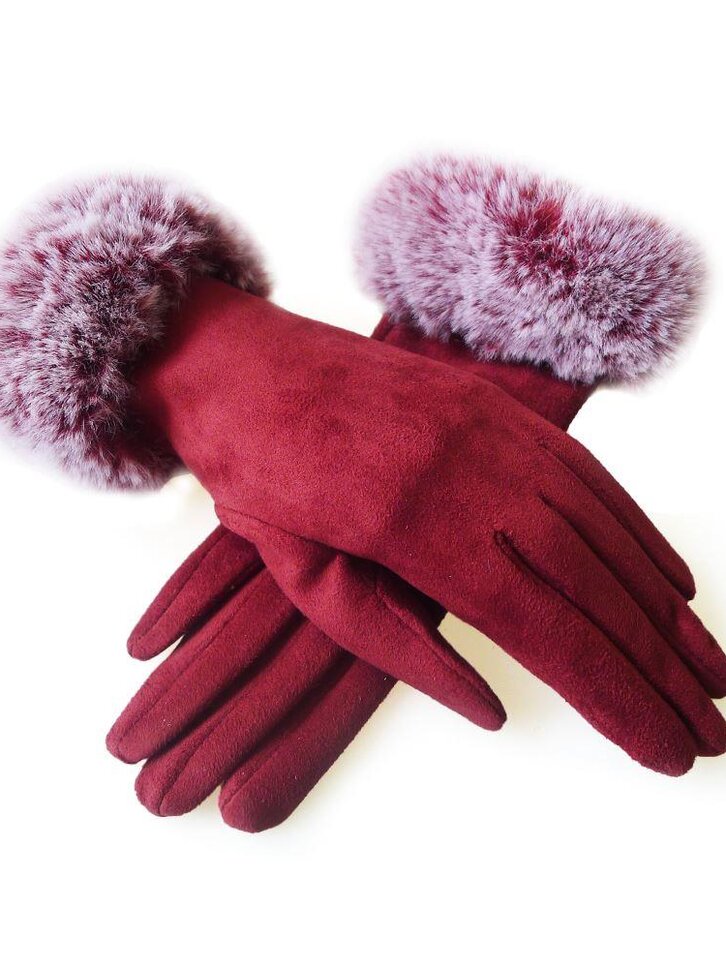 Zľava Červené semišové rukavice s kožušinkou