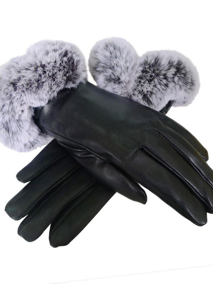 Obrázok produktu Čierne rukavice z PU kože so šedou kožušinkou