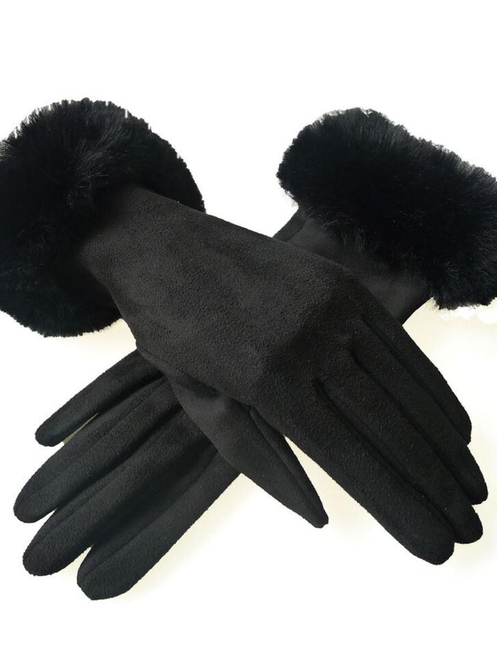 Pre dokonalý a originálny outfit Čierne semišové rukavice s kožušinkou