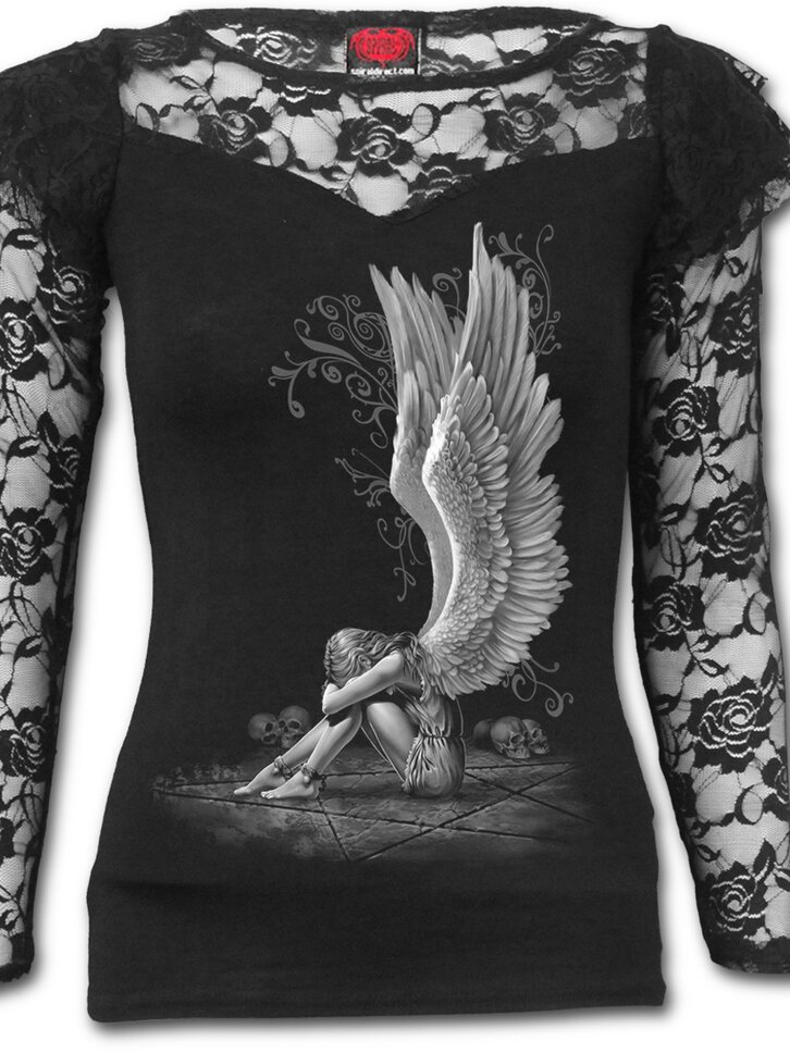 Ajándék tipp Női póló csipkével Siránkozó angyal fehér