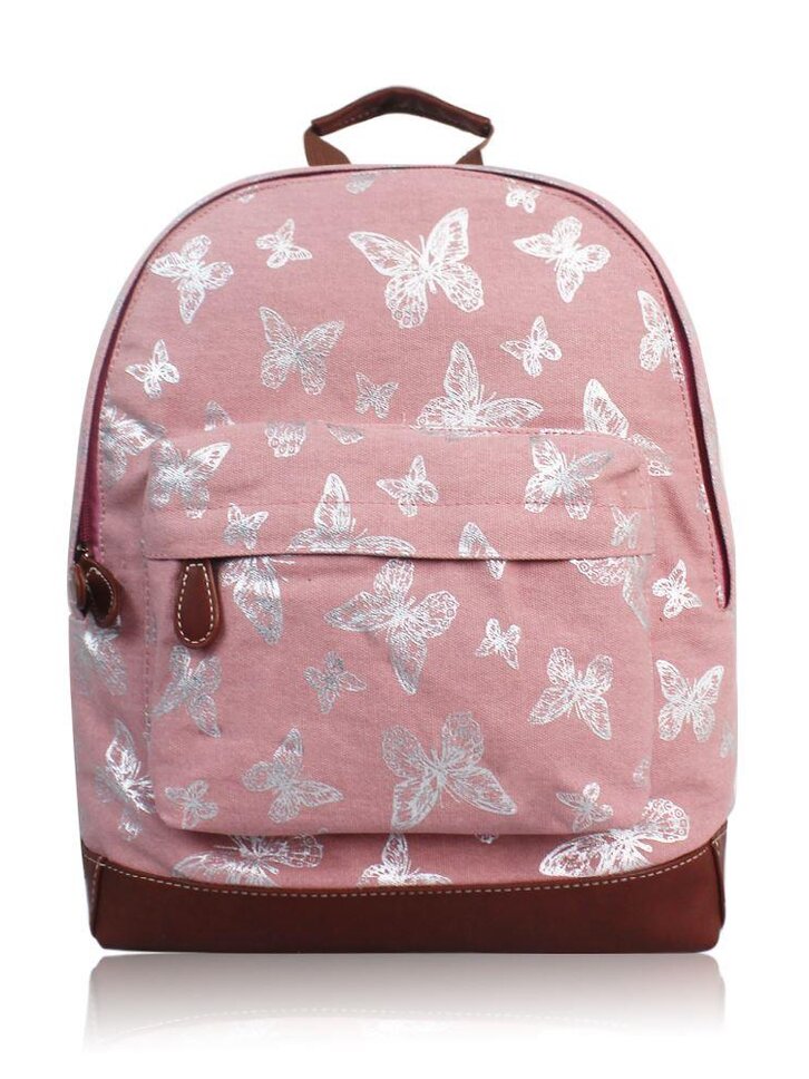 pro dokonalý a originální outfit Růžový batoh s jednou kapsou Stříbrní motýli