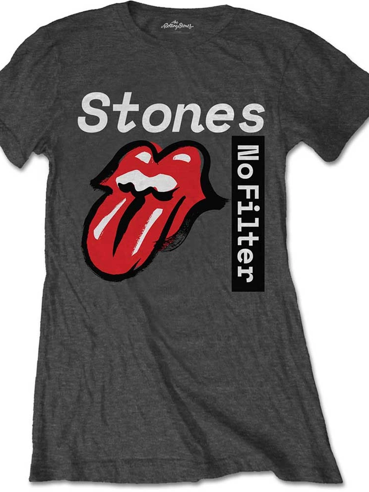 pro dokonalý a originální outfit Šedé dámské tričko The Rolling Stones No Filter Text