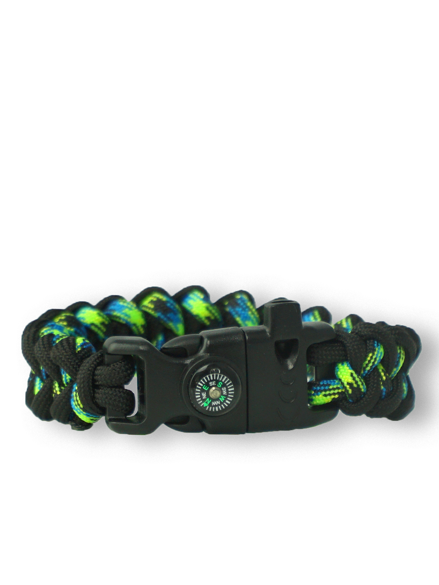 Black & Green Paracord Bracelet Shark With Fire Starter, Compass and