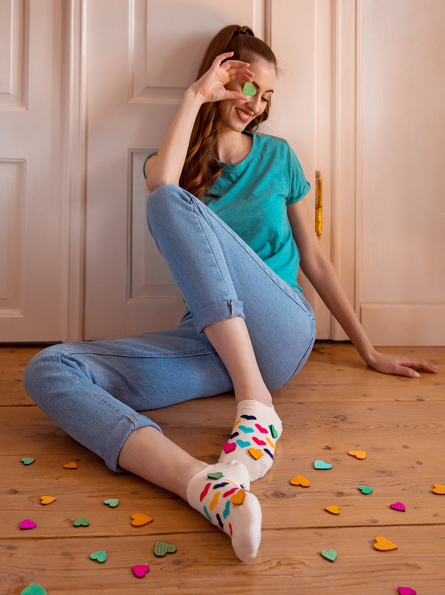 Lustige Sneakersocken Bunte Herzen Dedoles