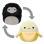 Tip na darček SQUISHMALLOWS 2v1 banán Junie a gorila Aron, 13 cm