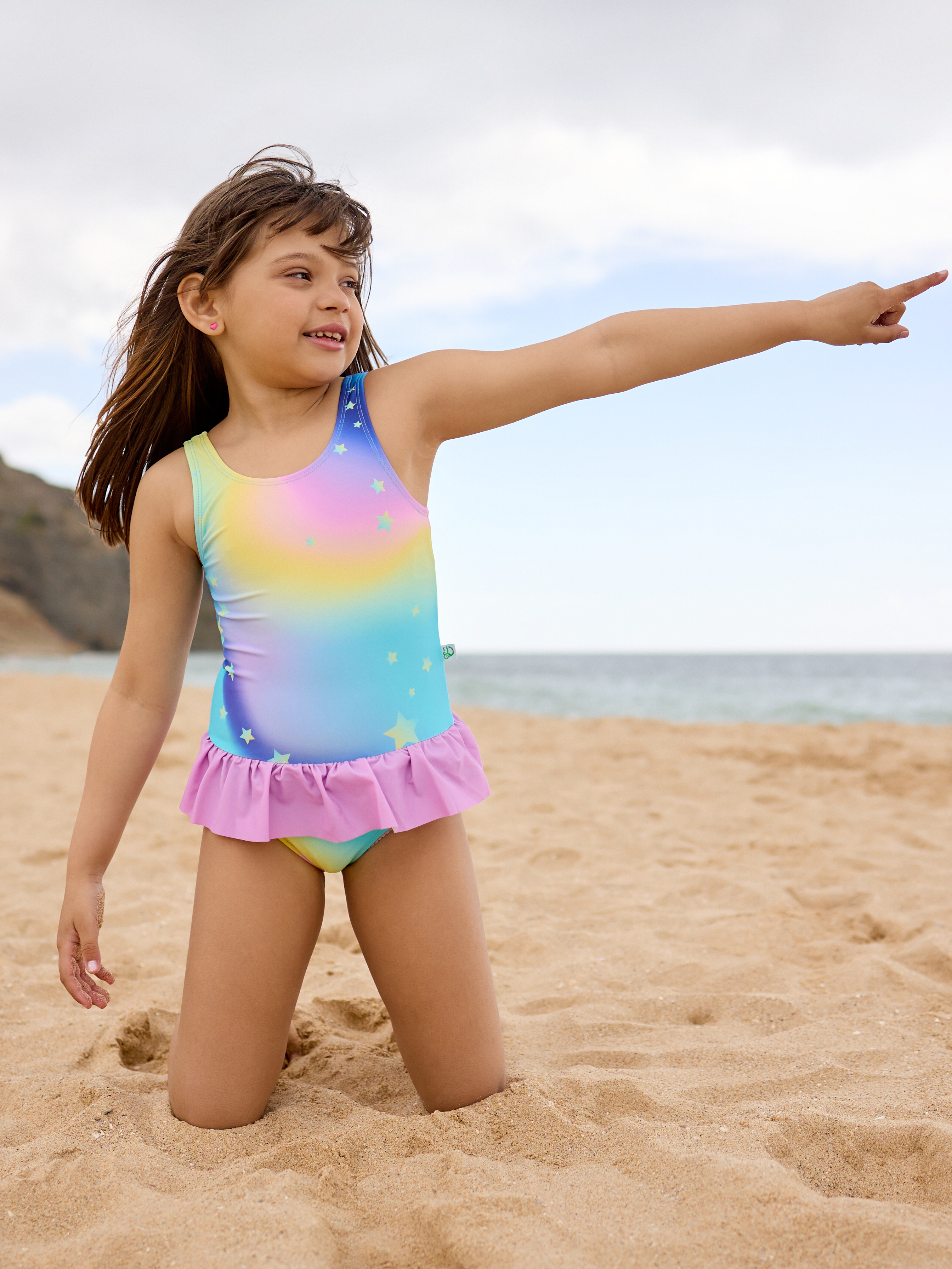 NieuwZeeland Stevig Umeki Vrolijk badpak voor meisjes Pastel regenboog | Dedoles