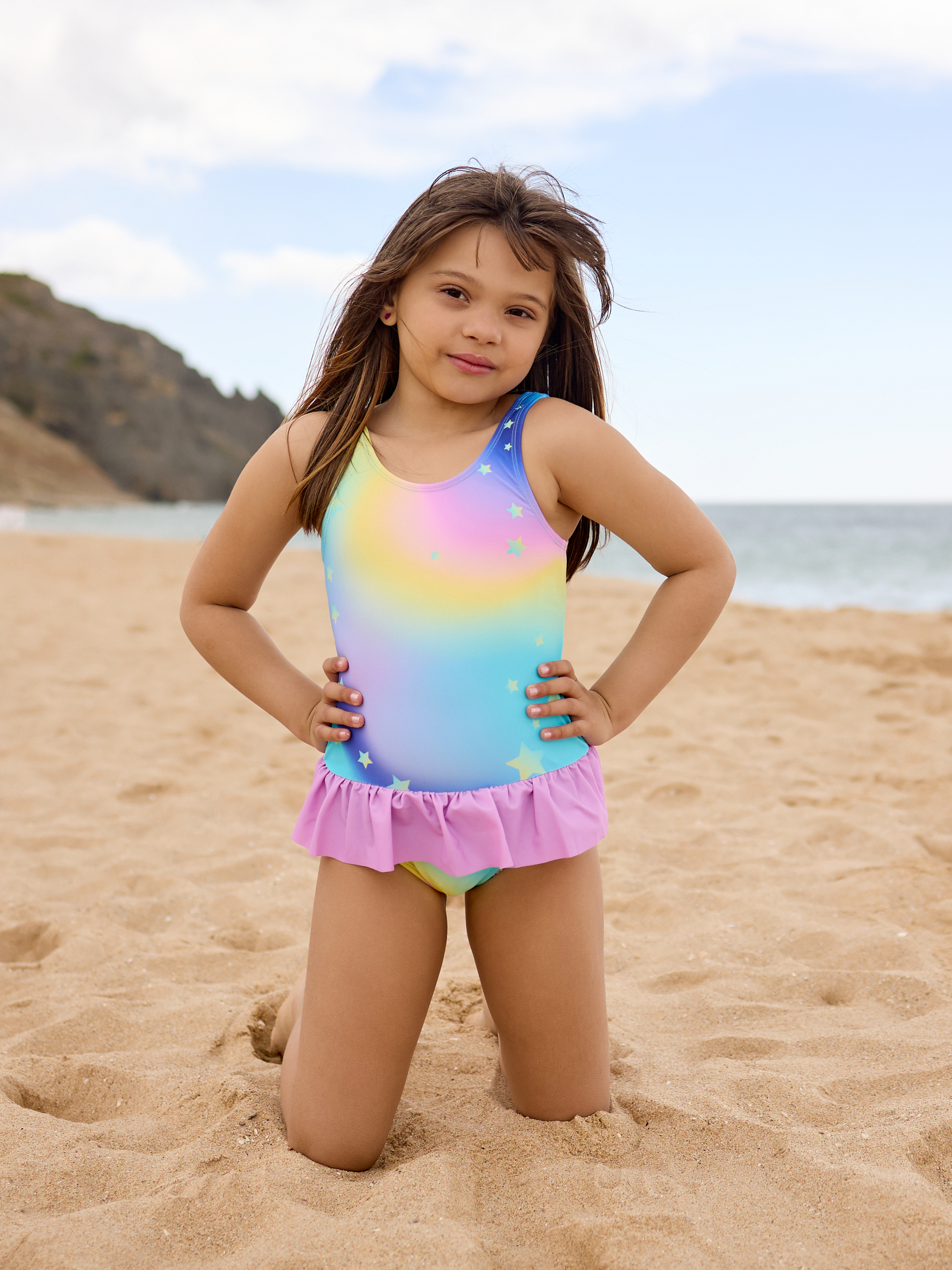 NieuwZeeland Stevig Umeki Vrolijk badpak voor meisjes Pastel regenboog | Dedoles
