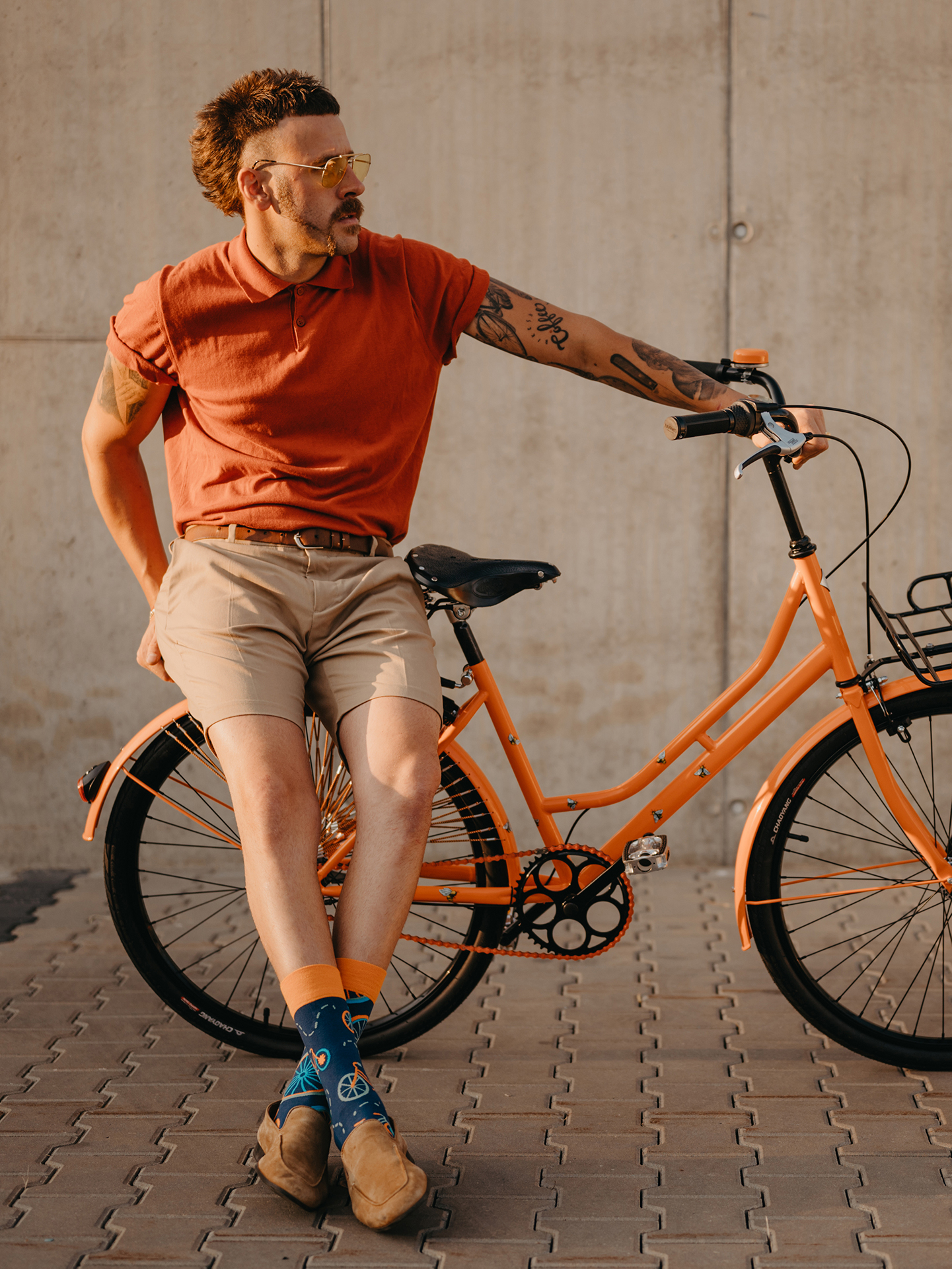 Nieuwjaar Krachtcel Goederen Vrolijke sokken Oranje fiets | Dedoles