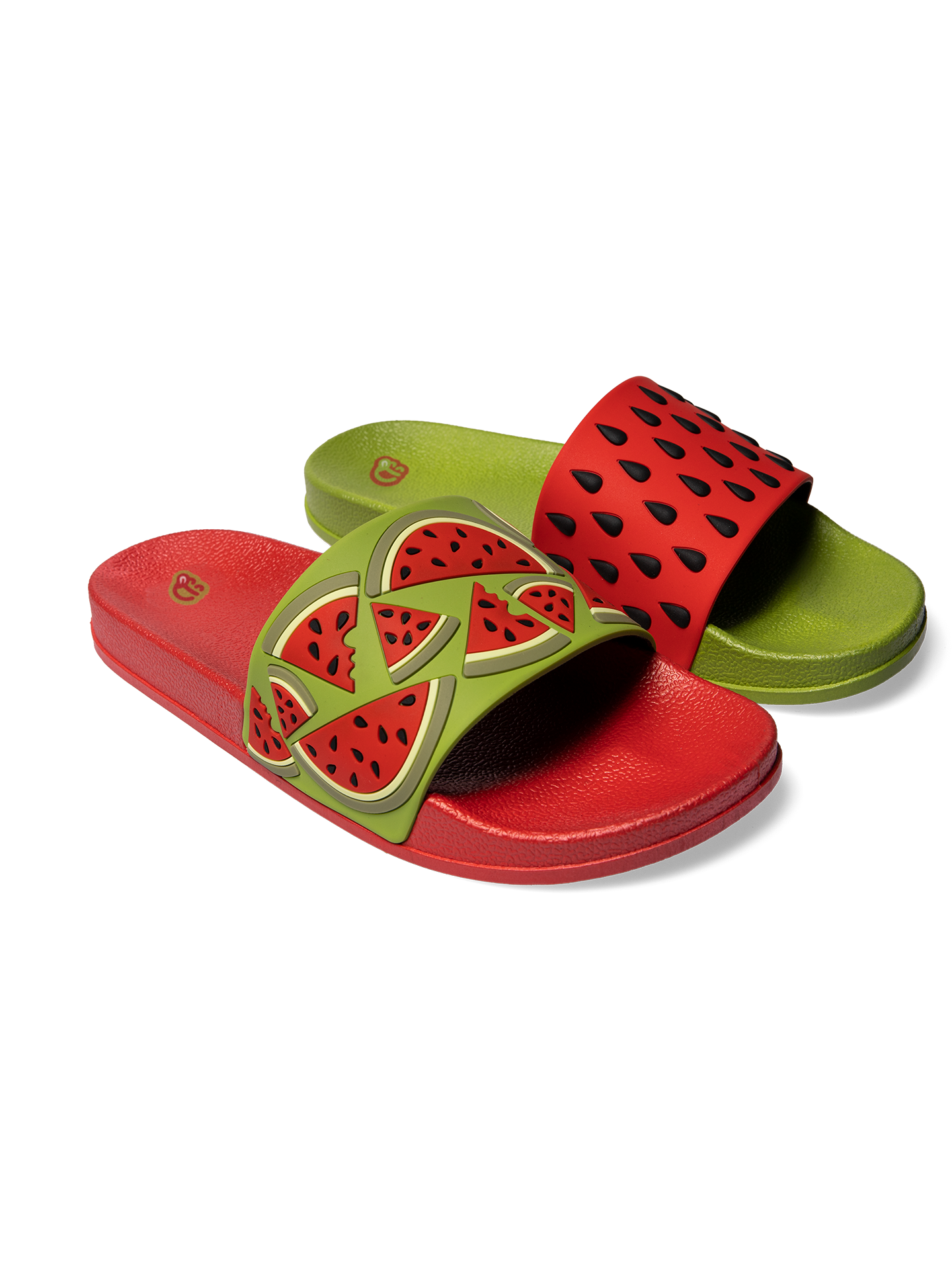 Watermelon Flip Flops/ Pink Green Brushstrokes And Polkadots
