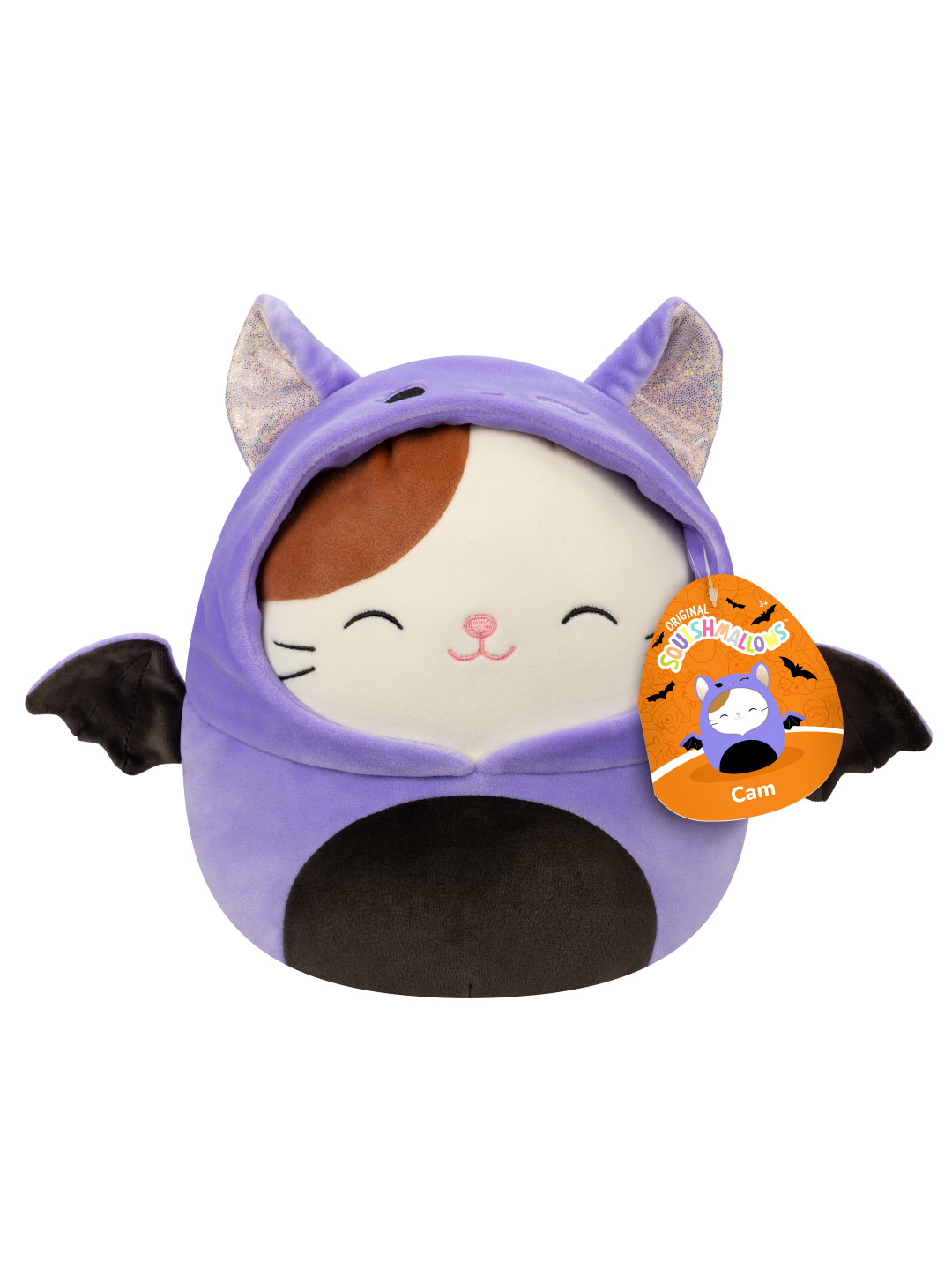 Squishmallows Cam el Gato con Disfraz de Murciélago Morado, 20 cm Dedoles
